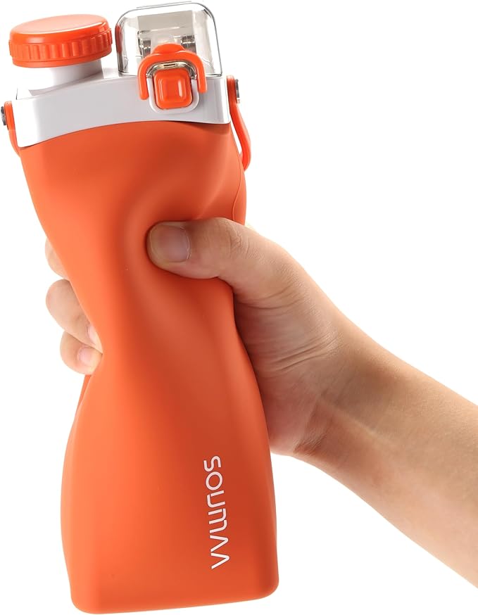 Collapsible Silicone Water Bottle - 600ml, BPA-Free, Portable and Leak-Proof with Carrying Handle for Travel, Camping, Hiking, Fishing, Swimming, Biking