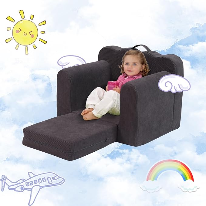 Toddler Folding Couch,2-in-1 Flower Shaped Sofa Convertible Sofa Recliner, Comfortable Flip-up Sofa, Suitable for 0-2 Years Old Toddler Couch(Gray)…