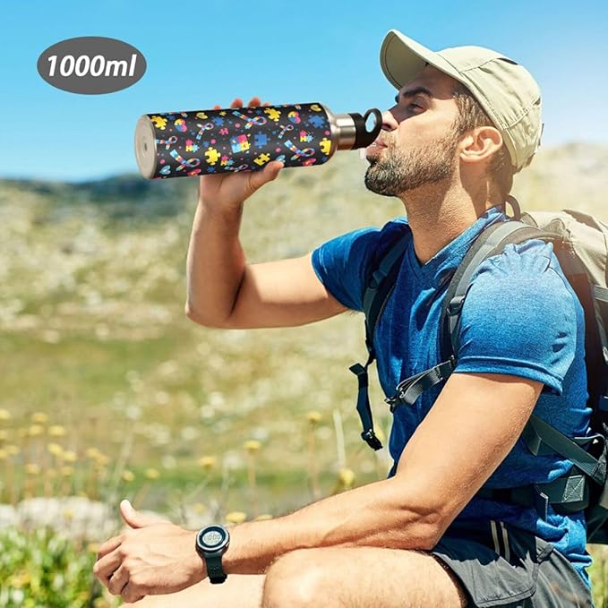 Autism Stainless Steel Water Bottle with Straw Lid - 20 Oz Sports Insulated Water Bottle Thermos for Sport Gym Outdoor Travel School (07-B14)