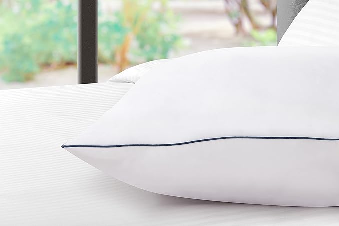 ROYALE LINENS Pillows Standard Size Set of 2 - Bed Pillows for Sleeping - Piping Pillow for Back, Stomach & Side Sleepers - Down Alternative Standard Pillow - Hotel Quality (20x26 Inches,Pack of 2)