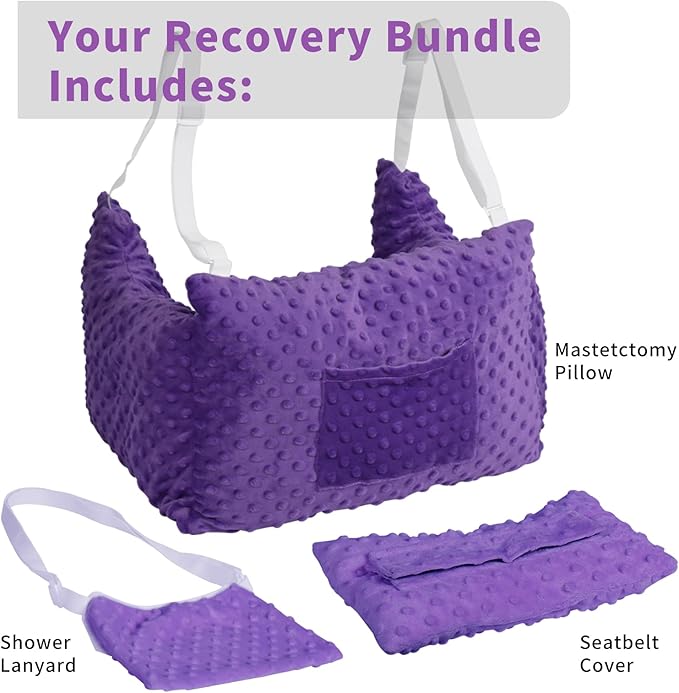 Post Mastectomy Pillow-Breast Cancer Surgery, Breast Reduction&Augmentation Patients AfterMastectomy Recovery Must Haves Breast pillow with Seatbelt Protection&shower Lanyard-Surgery Gift(Lavender)