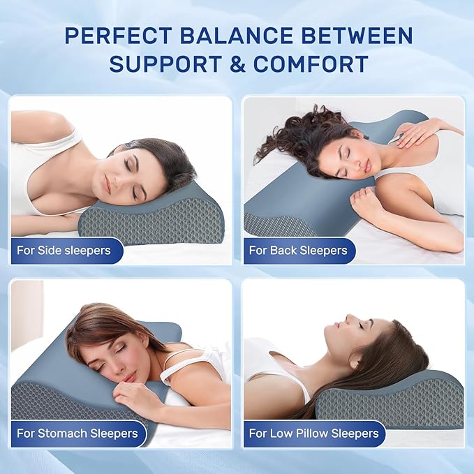 Neck Pillow Contour Memory Foam Pillows for Pain Relief Bed Pillow for Sleeping, Ergonomic Pillow for Neck and Shoulder Pain for Side Back Stomach Sleeper-Grey