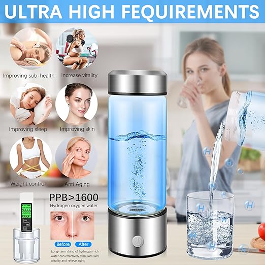 Hydrogen Water Bottle, Portable Hydrogen Water Bottle Generator, Rechargeable 3Min Quick Electrolysis Water Ionizer Machine Suitable for Home, Office, Travel, Daily Drinking, Gift for Love
