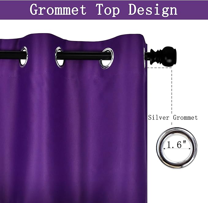 Purple Valance for Bathroom Solid Grommet Top Blackout Valance Window Treatment for Living Room Short Straight Drape Valance for Bedroom Kids Room 52X18 1 Panel Royal Purple