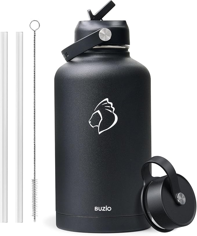 BUZIO Vacuum Insulated Stainless Steel Water Bottle 64oz (Cold for 48 Hrs/Hot for 24 Hrs) BPA Free Double Wall Travel Mug/Flask for Outdoor Sports Hiking, Cycling, Camping, Running