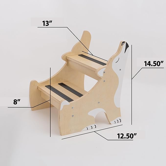 Crowned Cuddles - Premium Wooden Step Stool for Kids Toddler Step Stool, Kids Step Stool for Toddlers, Wood Step Stool for Kids Bathroom Sink, Kitchen Counter & Potty Stool (Brown)