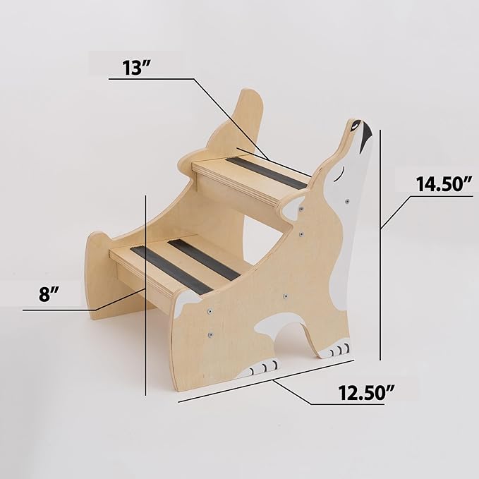 Crowned Cuddles - Premium Wooden Step Stool for Kids Toddler Step Stool, Kids Step Stool for Toddlers, Wood Step Stool for Kids Bathroom Sink, Kitchen Counter & Potty Stool (Natural)