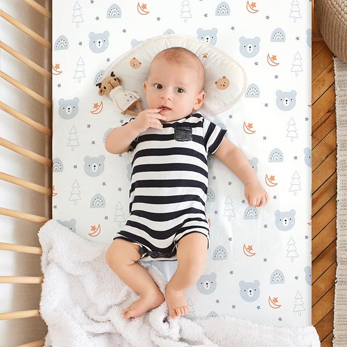 Pack n Play Fitted Sheet. 2 Piece Mini Crib Sheet. Elastic Playard Sheet. Portable Sheet Set. Elastic Convertible Playard Set. Compatible with Graco Pack n Play. (Bears and Birds)