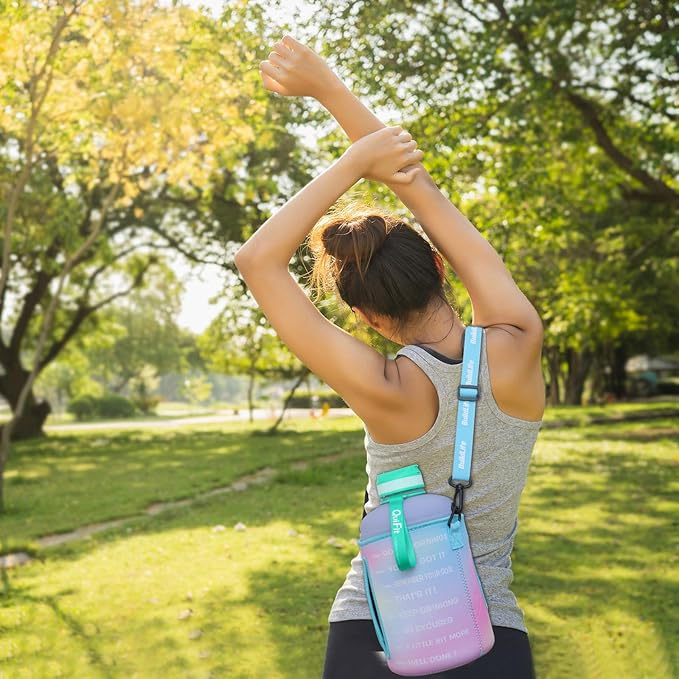 QuiFit Motivational Gallon Water Bottle - with Straw & Time Marker BPA Free Large Reusable Sport Water Jug with Handle for Fitness Outdoor Enthusiasts Leak-Proof