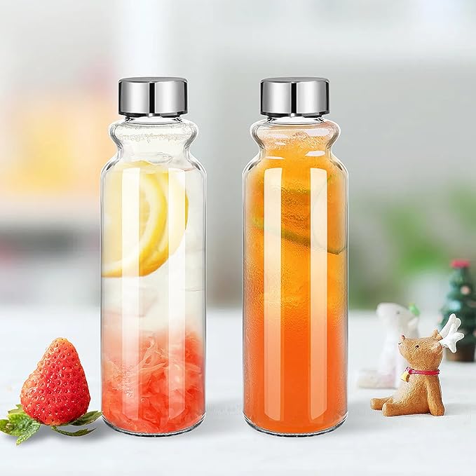 GoldArea Glass Water Bottles - 2 Packs 18oz Glass Bottles with Lids - Ideal for Juice, Juice Cleanses, and Reusable Juicing Bottles,Wide Mouth Liquid Storage Containers for Refrigerator