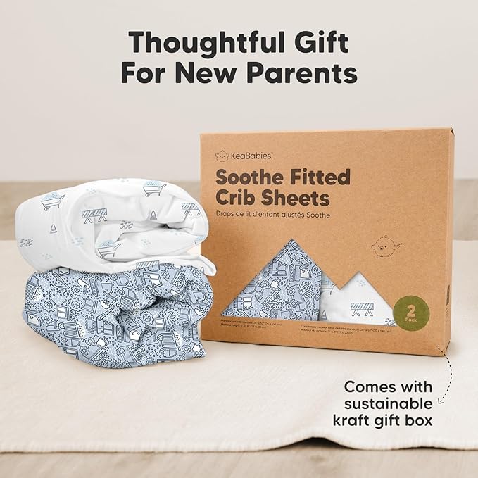 2-Pack Organic Crib Sheets for Boys, Girls - Jersey Fitted Crib Sheet, Baby Crib Sheets Neutral, Crib Mattress Sheet, Cotton Crib Sheets, Breathable Crib Sheet, Baby Mattress Sheets (Excavation)