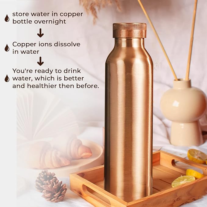 Pure Copper Water Bottle 30 oz 900 ml Leak Proof Ayurvedic 100% Pure Copper Vessel for Drinking - WildFlower Printed Copper Bottle for Sports
