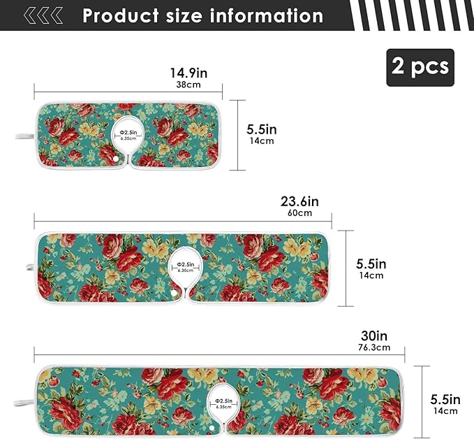 Kitchen Faucet Absorbent Mat,Rose Flower Floral Water Splash Guard for Sink, Faucet Drip Catcher Thicken Sponge Microfiber Faucet Water Catcher Mat Sink Absorbent Mat for Kitchen 30x5in 2 Pack