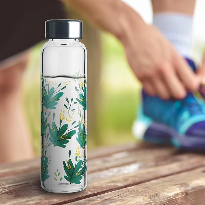 Borosilicate Glass Water Bottle, Sports Glass Drinking Bottle with Neoprene Sleeve and Stainless Steel Lid 16oz / 32oz