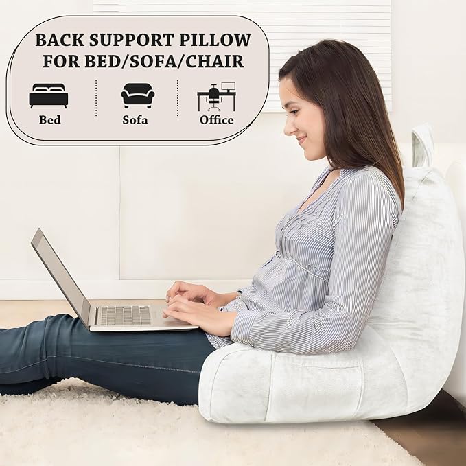 LOVTEX Reading Pillow with Removable Cover, Back Pillow for Sitting Up in Bed with Arms and Pockets, Bed Rest Pillow Adult, 20 x 15 Inches(White)