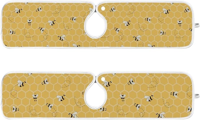 Kitchen Faucet Absorbent Mat,Bees Honey Honeycombs Water Splash Guard for Sink, Faucet Drip Catcher Thicken Sponge Microfiber Faucet Water Catcher Mat Sink Absorbent Mat for Kitchen 23x5in 2 Pack