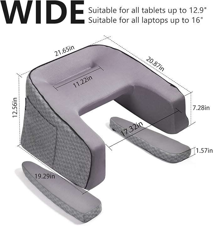 Reading Gaming Pillow for Lap Desk - Soft Arm Rest Pillow for Adult, Memory Foam Stand Pillow with Pocket for iPad, Laptop, Crochet, Sitting in Bed Couch Floor Sofa, Gamer Gift for Men Women