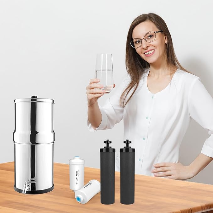 Water Filter Replacement for Berkey®, 2 Black Carbon Filters and 2 Fluoride Filters Compatible for Berkey® Water Filter 4 Combo Packs Compatible with Berkey® Gravity Water Filter System