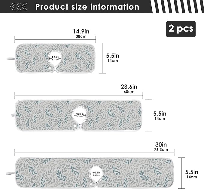 Kitchen Faucet Absorbent Mat,Green Gray Leaf Water Splash Guard for Sink, Faucet Drip Catcher Thicken Sponge Microfiber Faucet Water Catcher Mat Sink Absorbent Mat for Kitchen 14x5in 2 Pack