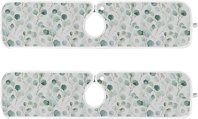 Kitchen Faucet Absorbent Mat,Flower Green Leaves Water Splash Guard for Sink, Faucet Drip Catcher Thicken Sponge Microfiber Faucet Water Catcher Mat Sink Absorbent Mat for Kitchen 30x5in 2 Pack