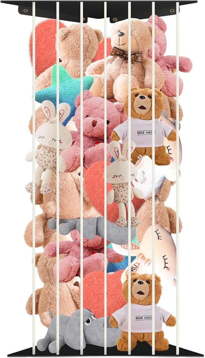 Toy Storage Organizer Corner Stuffed Animal Plush Toy Storage Kids Room Holder with Length Adjustable Large Toys Wall Hanging Shelf for Nursery Playroom Bedroom Sturdy Metal Black