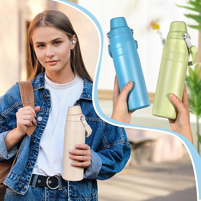 Water Bottle 24 OZ Angled Spout Lid Lightweight & Leakproof for Travel & Sports Insulated Stainless Steel BPA-Free (Green, 24oz)