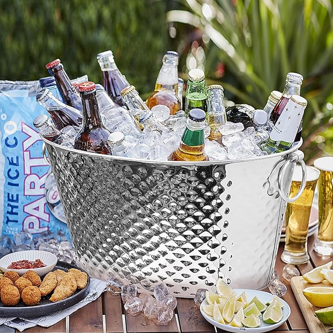 Large Ice Buckets for Parties, Ice Tub with Scoop for Cocktail Bar Mimosa Bar Supplies, Large Champagne Bucket Beer bucket Metal Tub