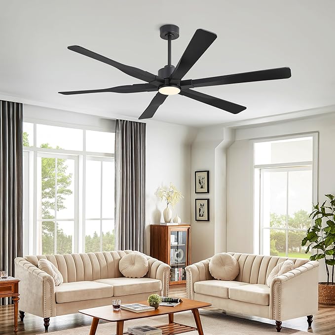 68 Inch Ceiling Fan with Lights and Remote Control, 6 Reversible ABS Blades, 6-Speed Noiseless DC Motor with 4.5" / 12" / 24" Downrods for Bedroom Dining Living Room, Black