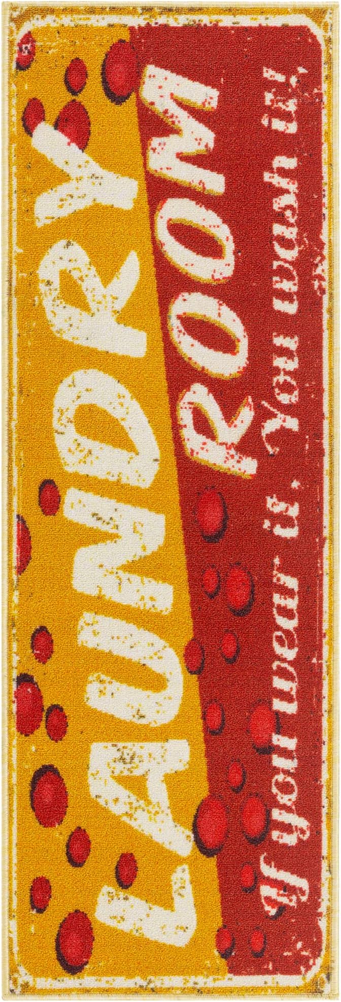 Machine Washable Bubbles Design Laundry Room Rug Non-Slip Rubberback 2x5 Laundry Runner Rug for Laundry Room, Bathroom, Washroom, 20" x 59", Red/Yellow