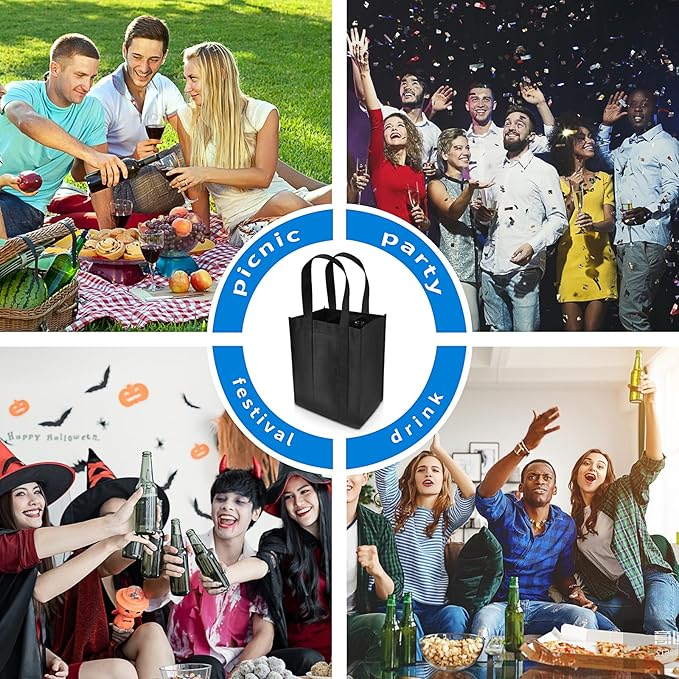 Wine Carrier Tote with 6 Compartments, Non-Woven Wine Travel Bags Wine Shopping Grocery Bag Portable Wine Bottle Gift Bag Carrier Wine Bottle Holder Bag with Carry Handle for Picnic Wine Lover