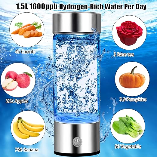 Hydrogen Water Bottle Generator, AquaHealth Hydrogen Water Bottles, 450ml Portable Rechargeable Hydrogen Water Ionizer Hydrogen-Rich Water Bottle Glass for Home, Travel, Office w/Hydrogen Suction Tube