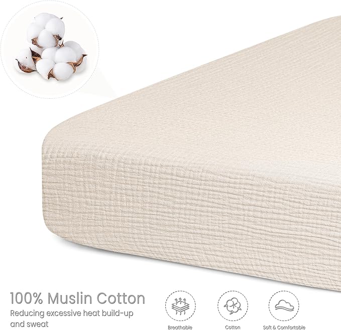 Lulu moon Muslin Crib Sheet Fitted Crib Mattress Sheet for Boys and Girls, 28"x 52"