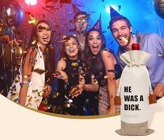 Funny Divorce Gifts Wine Bag, Divorce Gifts for Women, Wine Champagne Bottle Gift Bag, Cotton Linen Wine Gift Bag With Drawstring, New Beginning Gifts Break Up Gifts for Divorce Party-12