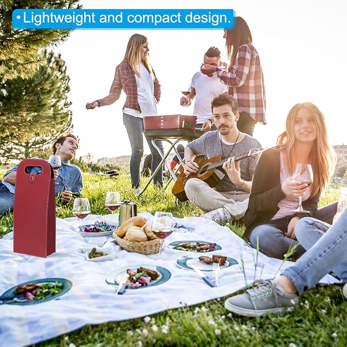 PATIKIL 2 Bottle Wine Gift Bag, Wine Bag Reusable Leather Wine Tote Carrier for Wine Bottles Portable Champagne Gift Bags for Picnic Party Wedding, Red-1