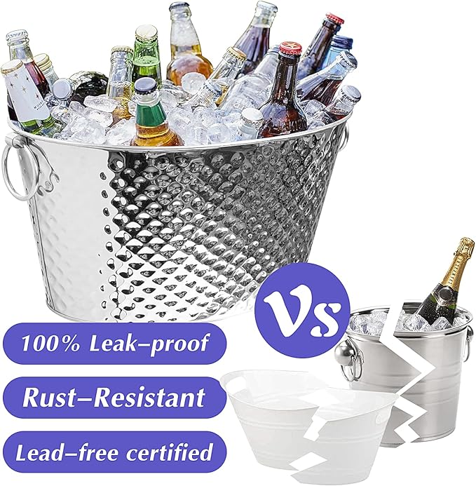 Large Ice Buckets for Parties, Ice Tub with Scoop for Cocktail Bar Mimosa Bar Supplies, Large Champagne Bucket Beer bucket Metal Tub