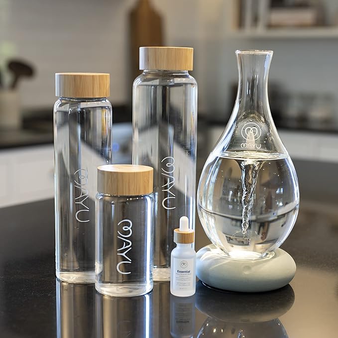 mayu Travel Water Bottle with Bamboo Lid - Eco Friendly & BPA Free Borosilicate Glass | Adult and Kids Bottles with Cap - Leak Free Design - Non-Toxic Reusable Bottle for Everyday Use | 0.5L, 17OZ