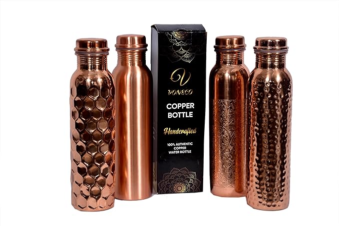 Copper Bottle For Drinking Water 33 Oz Ayurvedic Leak Proof Smooth Finish Plain Design Durable Lightweight Hand Washable Vessel Clean Cool Water Natural Mineral Boost Energy Safe Water Utensil