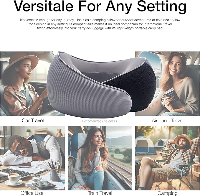 Travel Neck Pillow, Memory Foam Ergonomic Neck Pillow for Travel.Neck Support Travel Pillow for Airplane/Car Trips. Lightweight Design for Neck Pain Relief. Plane Pillow. Neck Travel Pillow