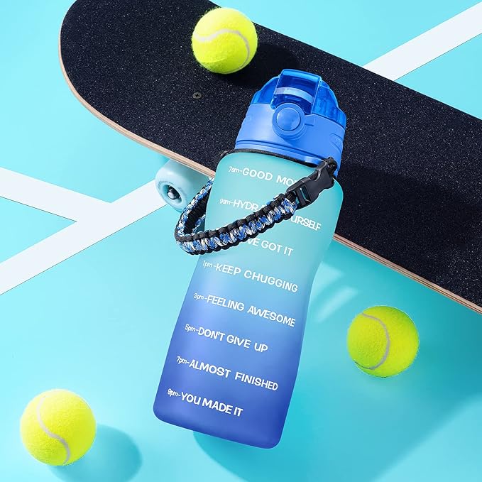 Water Bottles 1 / Half Gallon with Time Marker and Straw, Large Fitness Sports Motivational Bottle, Wide Mouth Leakproof and BPA Free for Travel, Gym,office,school