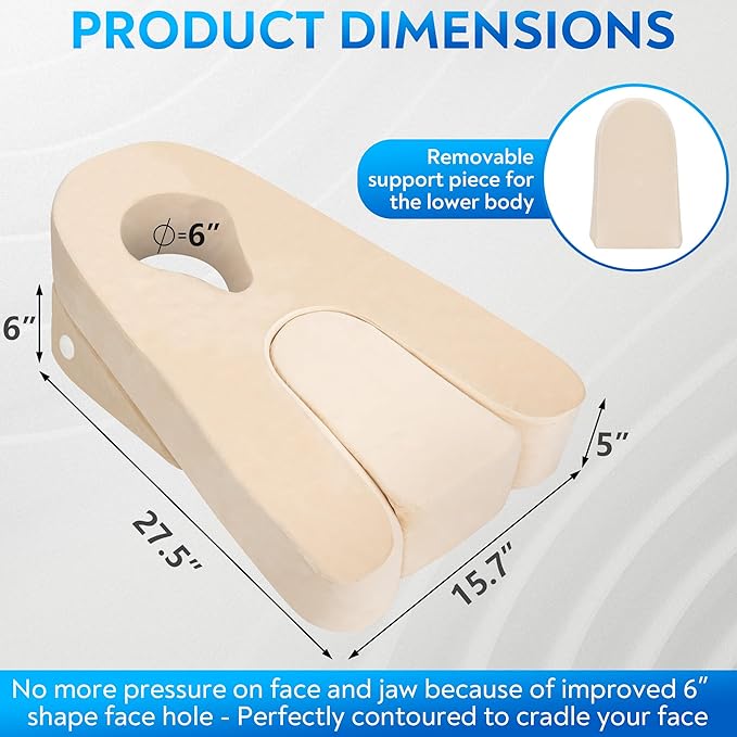 Jibb Deluxe Face Down Pillow for Stomach Sleeping or After Eye Surgery - Prone Pillow for Vitrectomy, Retinal Surgery or BBL - Massage Pillow with CertiPUR-US Certified Memory Foam Headrest.