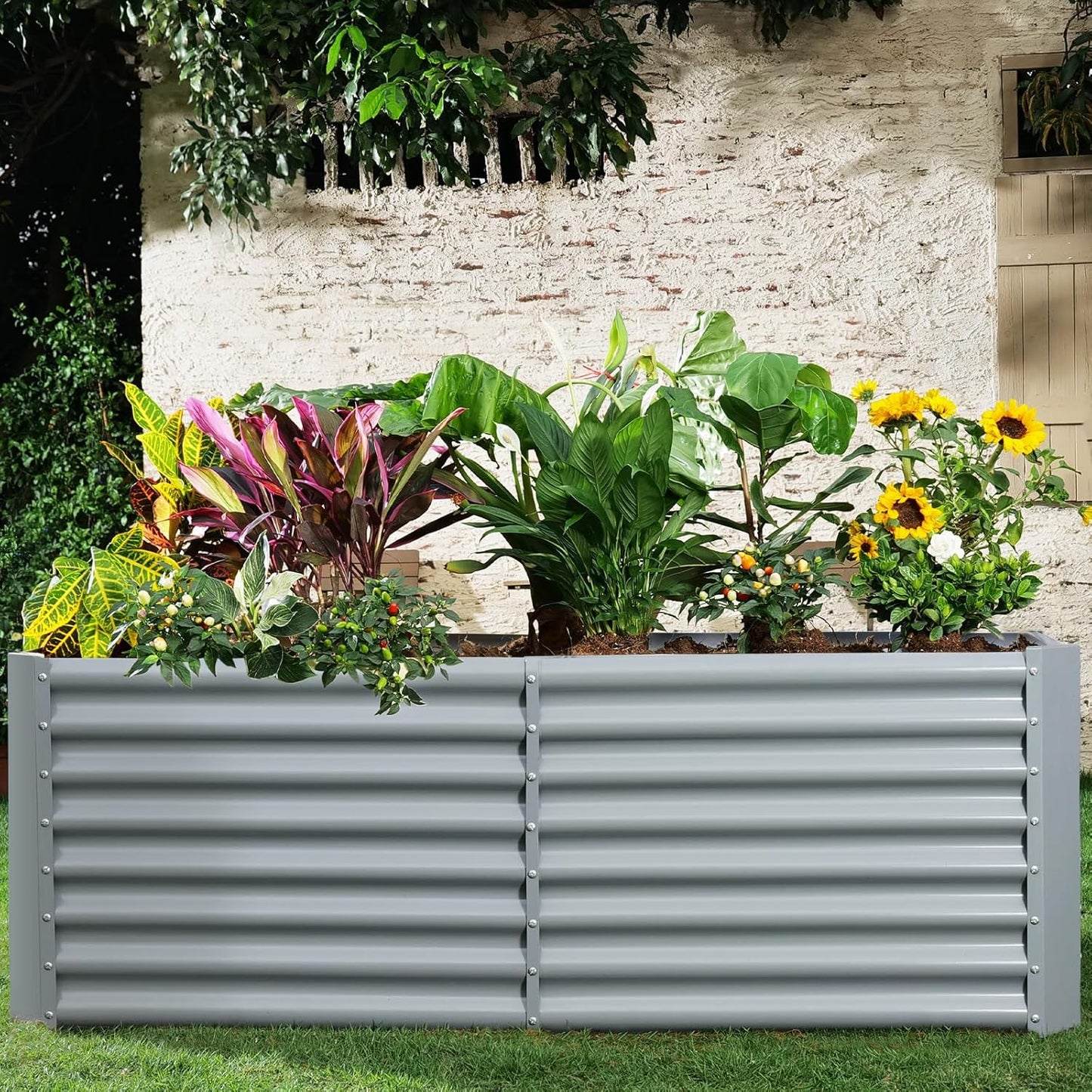 Land Guard 6×3×2ft Galvanized Raised Garden Bed, Planter Boxes Outdoor, Raised Garden Beds Outdoor for Vegetables, Flowers, Herbs, 269 Gallons, Modern Gray…