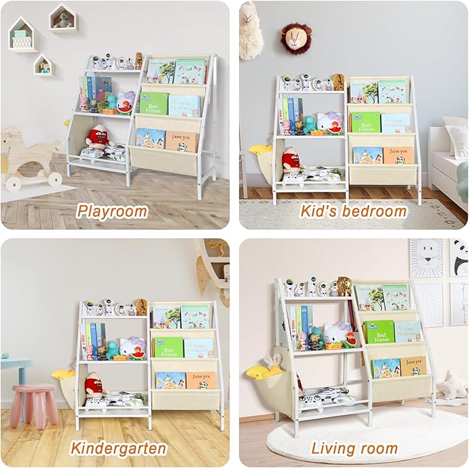 3-Tier Kids White bookshelf for Toy Storage and Display,Montessori Toddler bookcase Holds 100 Collection,Children Book Organizer Suitable for Toddler Baby Kid, Play Room,classroom,Nursery