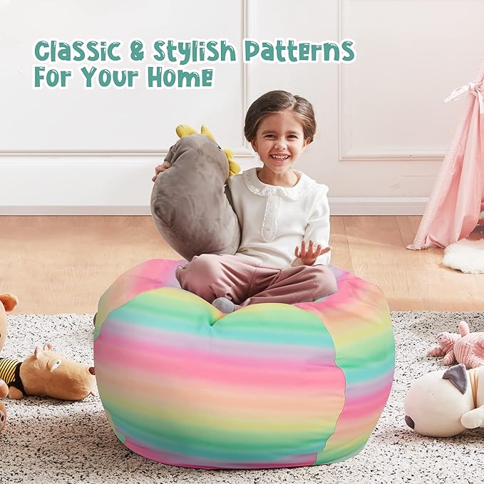 Nobildonna Stuffed Animal Storage Bean Bag Chair Cover Only for Kids Girls Toddler, Large Beanbag Chair Without Filling for Organizing Children Soft Plush Toys