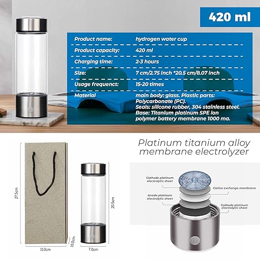 Hydrogen Water Bottle - Hydrogen Generator Water Bottle - Nitrogen Water Bottle - Water Ionizer - Ion Bottles Hydrogen Water Ionizer - Hydrogenated Water Bottle - Oxygen Water Bottle