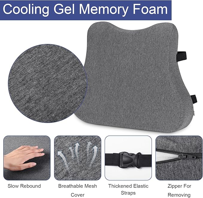 HOMBYS Ergonomic Lumbar Support Pillow for Recliner Chair, Memory Foam Back Support Cushion for Elderly,Back Support Pillow with Dual Extension Straps,Extra Large Lumbar Support Pillow