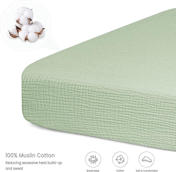 Lulu moon Muslin Crib Sheet Fitted Crib Mattress Sheet for Boys and Girls, 28"x 52" Sage