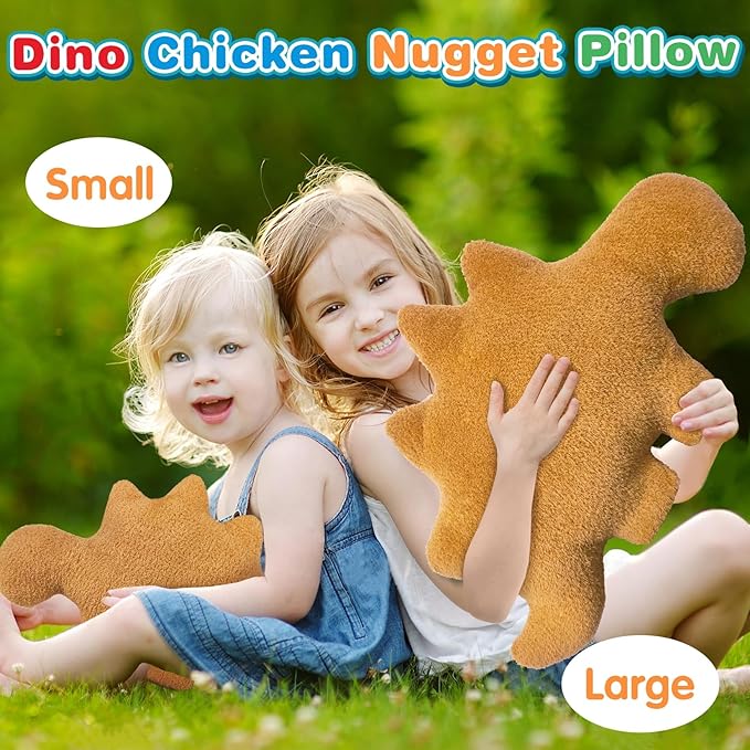 Dino Nuggets Pillow, Dinosaur Chicken Nuggets Plush Funny Gifts for Teen Boys Girls, Fun Throw Pillows Cute Room Decor for Teens Dinosaur Gifts (Large, Stegosaurus)