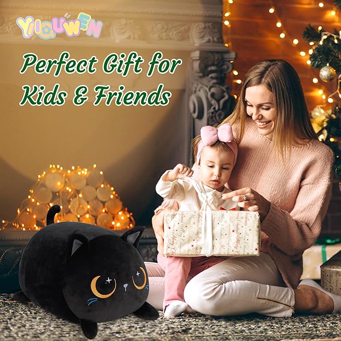 Black Cat Plush Cute Cat Stuffed Animal with 4 Baby Soft Pillow Christmas, Thanksgiving, Birthday Gift for Girls Boys Kids Decor