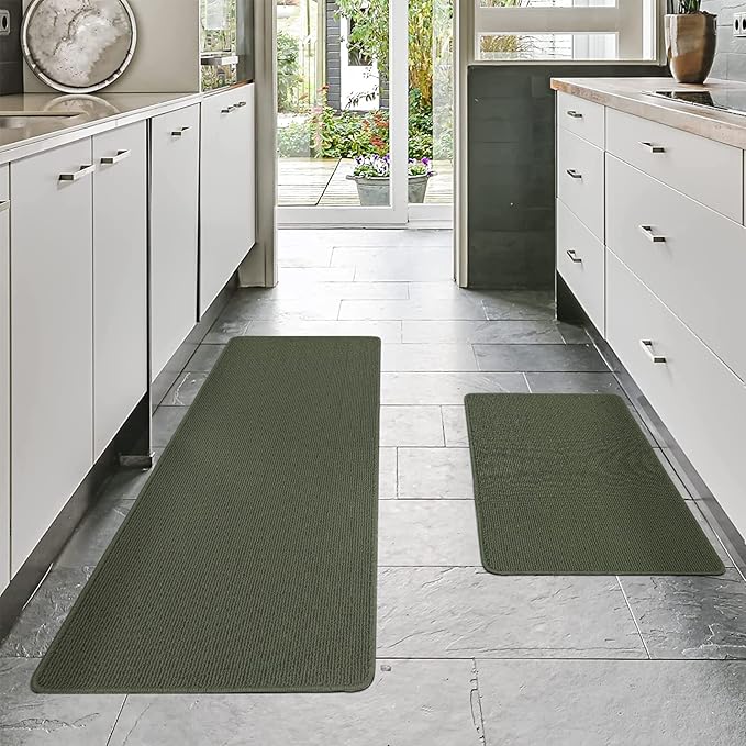 COSY HOMEER 24x35 Inch/24X60 Inch Kitchen Rug Mats Made of 100% Polypropylene Strip TPR Backing 2 Pieces Soft Kitchen Mat Specialized in Anti Slippery and Machine Washable,Green