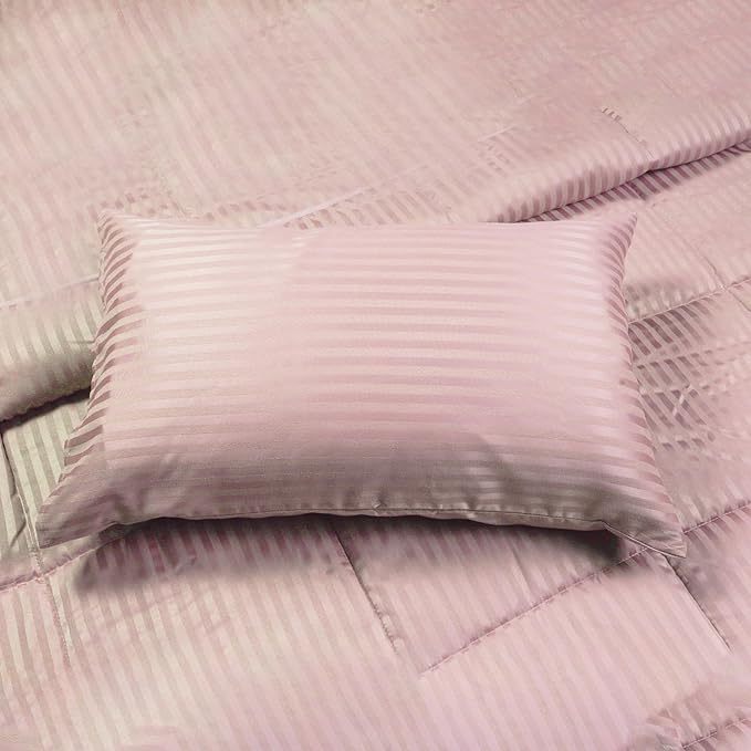 Twin Comforter Set with Sheets, 5 Pieces Super Soft Twin Bed in a Bag, All Season Solid Color Kids Bedding Set Neutral for Boys & Girls, Pink Striped
